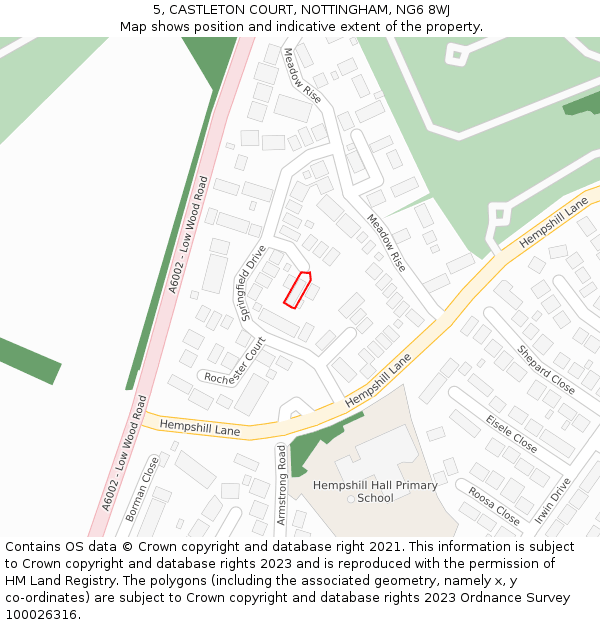 5, CASTLETON COURT, NOTTINGHAM, NG6 8WJ: Location map and indicative extent of plot