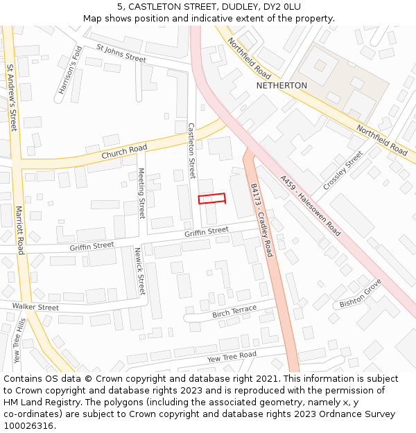 5, CASTLETON STREET, DUDLEY, DY2 0LU: Location map and indicative extent of plot