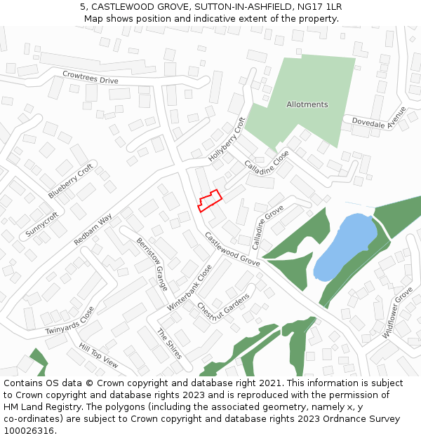 5, CASTLEWOOD GROVE, SUTTON-IN-ASHFIELD, NG17 1LR: Location map and indicative extent of plot