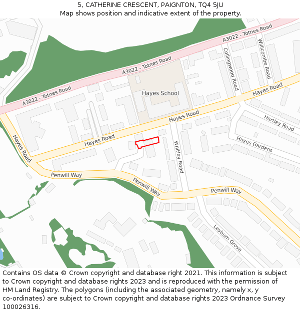 5, CATHERINE CRESCENT, PAIGNTON, TQ4 5JU: Location map and indicative extent of plot