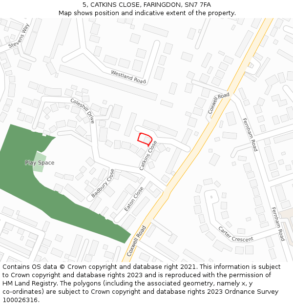 5, CATKINS CLOSE, FARINGDON, SN7 7FA: Location map and indicative extent of plot