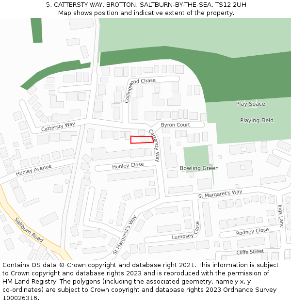 5, CATTERSTY WAY, BROTTON, SALTBURN-BY-THE-SEA, TS12 2UH: Location map and indicative extent of plot