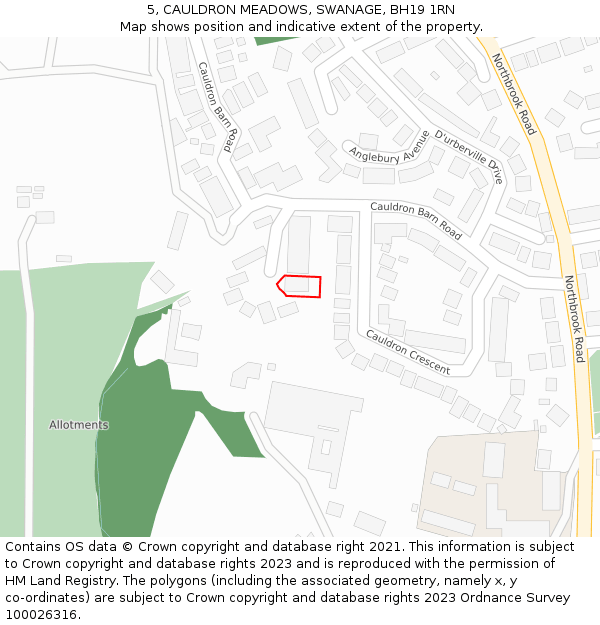 5, CAULDRON MEADOWS, SWANAGE, BH19 1RN: Location map and indicative extent of plot