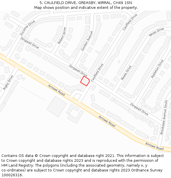 5, CAULFIELD DRIVE, GREASBY, WIRRAL, CH49 1SN: Location map and indicative extent of plot