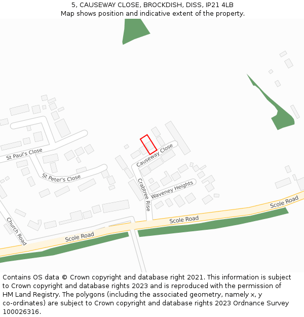 5, CAUSEWAY CLOSE, BROCKDISH, DISS, IP21 4LB: Location map and indicative extent of plot