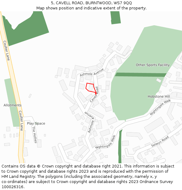 5, CAVELL ROAD, BURNTWOOD, WS7 9QQ: Location map and indicative extent of plot