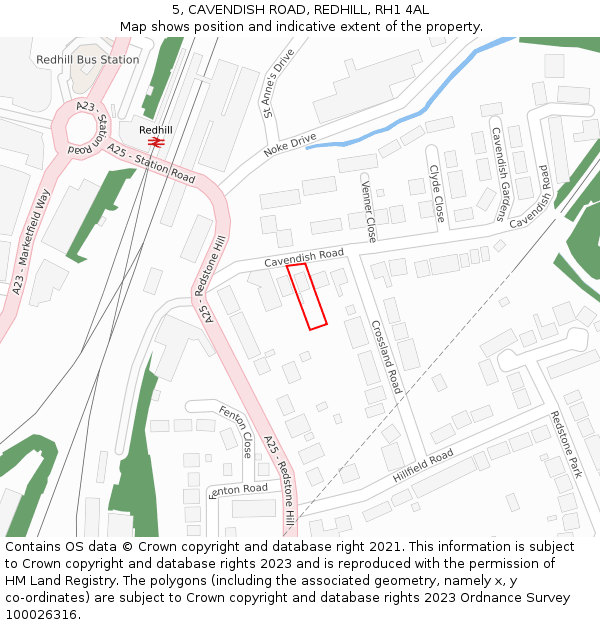 5, CAVENDISH ROAD, REDHILL, RH1 4AL: Location map and indicative extent of plot