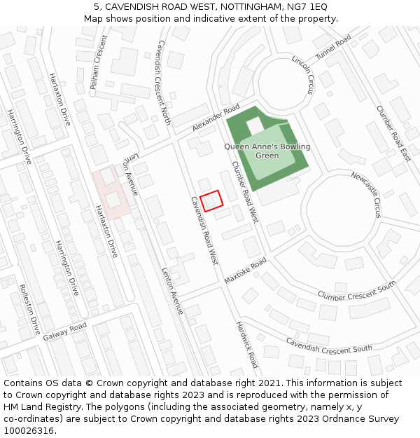 5, CAVENDISH ROAD WEST, NOTTINGHAM, NG7 1EQ: Location map and indicative extent of plot