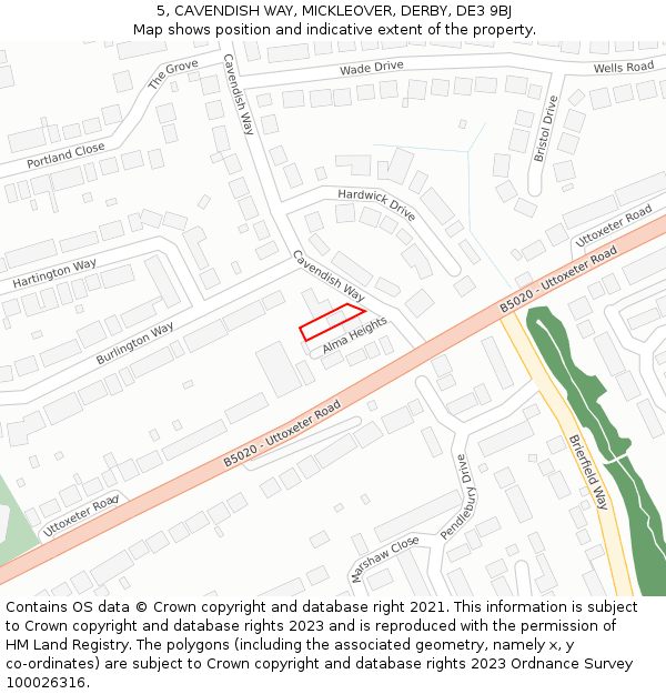 5, CAVENDISH WAY, MICKLEOVER, DERBY, DE3 9BJ: Location map and indicative extent of plot