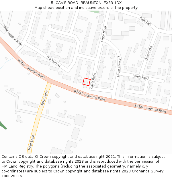 5, CAVIE ROAD, BRAUNTON, EX33 1DX: Location map and indicative extent of plot