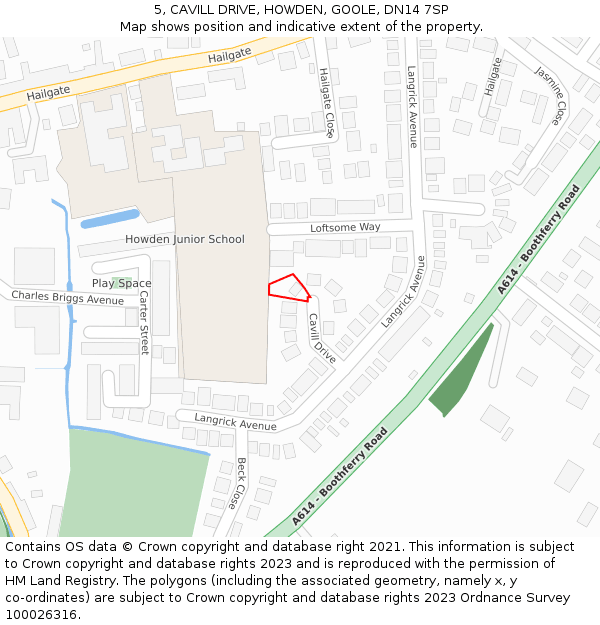 5, CAVILL DRIVE, HOWDEN, GOOLE, DN14 7SP: Location map and indicative extent of plot