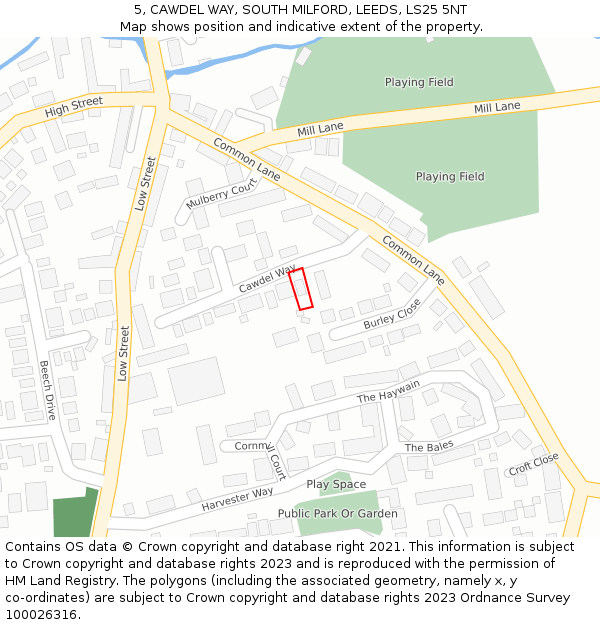 5, CAWDEL WAY, SOUTH MILFORD, LEEDS, LS25 5NT: Location map and indicative extent of plot