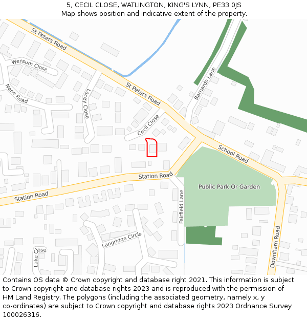 5, CECIL CLOSE, WATLINGTON, KING'S LYNN, PE33 0JS: Location map and indicative extent of plot