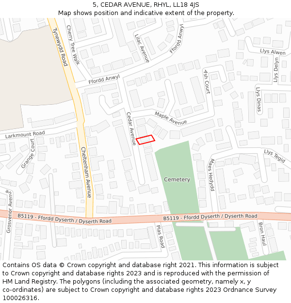 5, CEDAR AVENUE, RHYL, LL18 4JS: Location map and indicative extent of plot