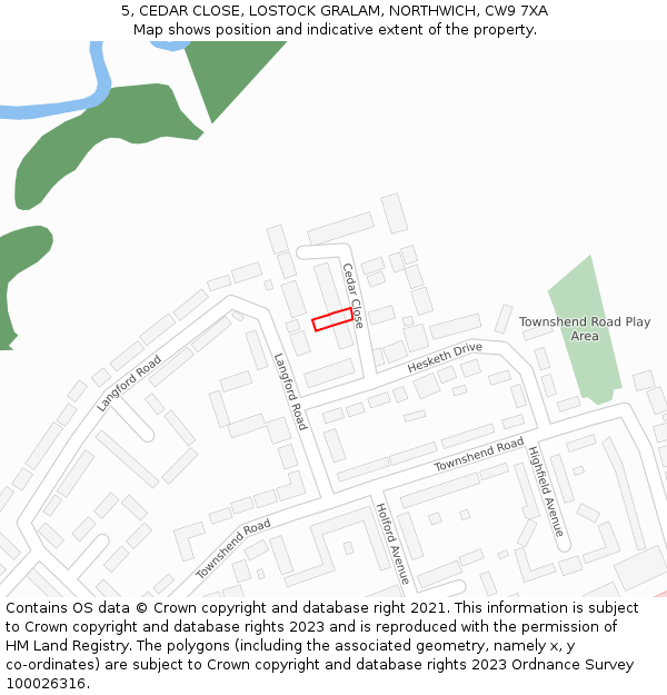5, CEDAR CLOSE, LOSTOCK GRALAM, NORTHWICH, CW9 7XA: Location map and indicative extent of plot