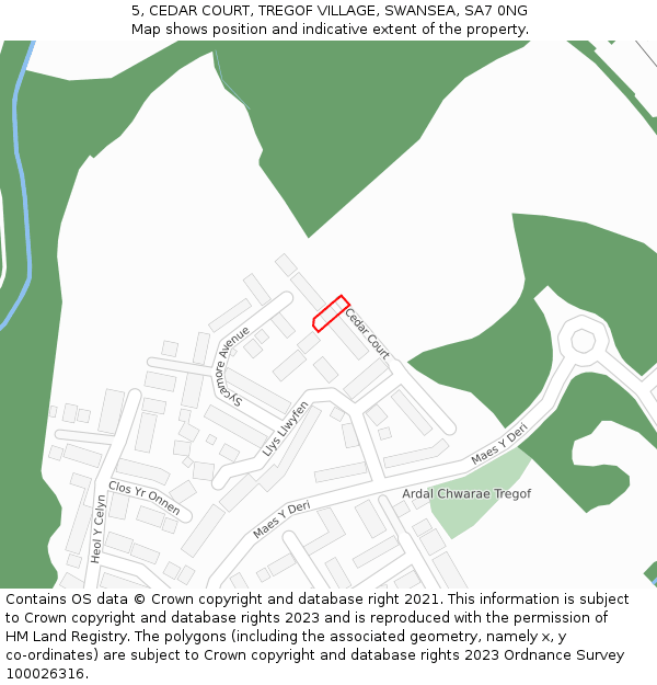 5, CEDAR COURT, TREGOF VILLAGE, SWANSEA, SA7 0NG: Location map and indicative extent of plot