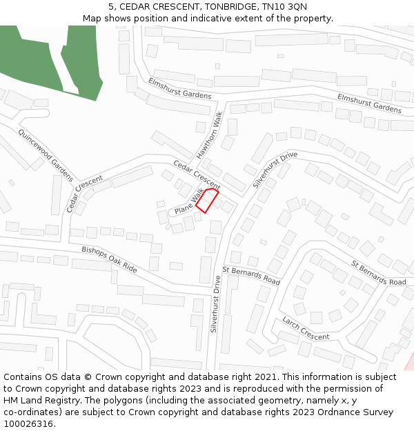 5, CEDAR CRESCENT, TONBRIDGE, TN10 3QN: Location map and indicative extent of plot