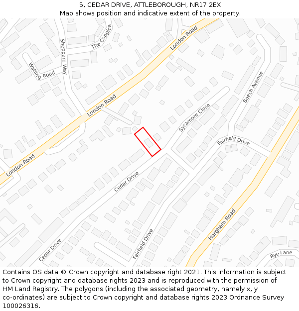 5, CEDAR DRIVE, ATTLEBOROUGH, NR17 2EX: Location map and indicative extent of plot