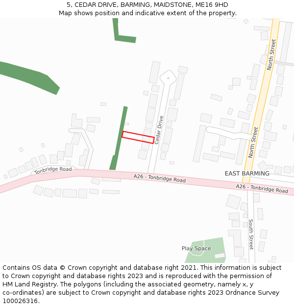 5, CEDAR DRIVE, BARMING, MAIDSTONE, ME16 9HD: Location map and indicative extent of plot