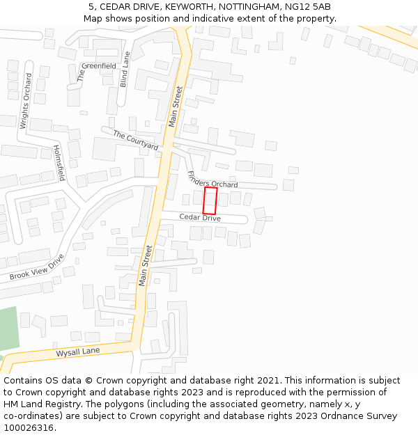 5, CEDAR DRIVE, KEYWORTH, NOTTINGHAM, NG12 5AB: Location map and indicative extent of plot