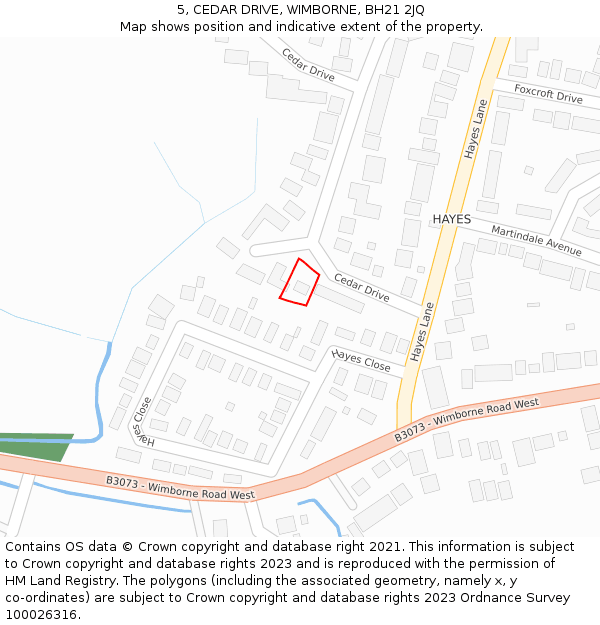 5, CEDAR DRIVE, WIMBORNE, BH21 2JQ: Location map and indicative extent of plot