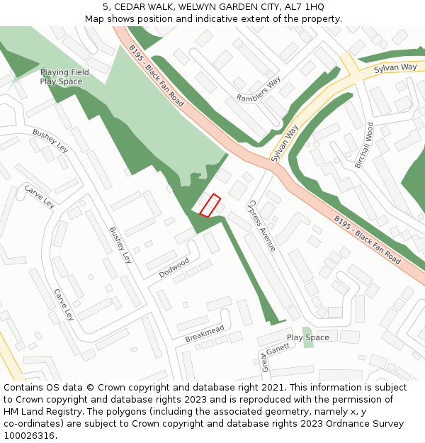 5, CEDAR WALK, WELWYN GARDEN CITY, AL7 1HQ: Location map and indicative extent of plot