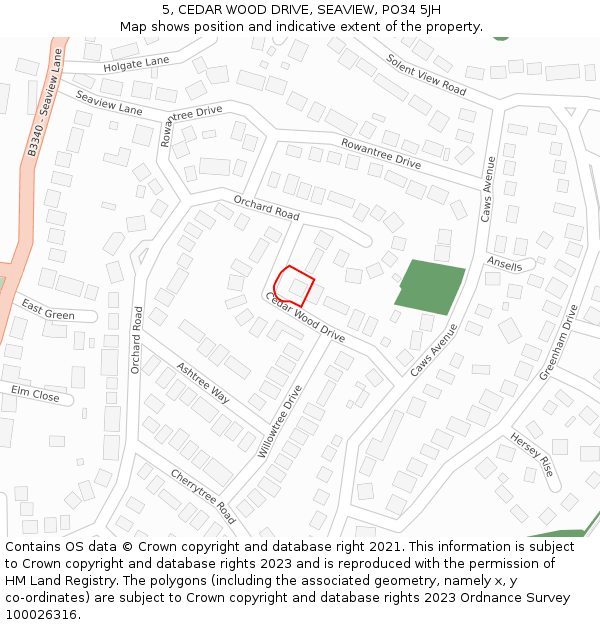 5, CEDAR WOOD DRIVE, SEAVIEW, PO34 5JH: Location map and indicative extent of plot