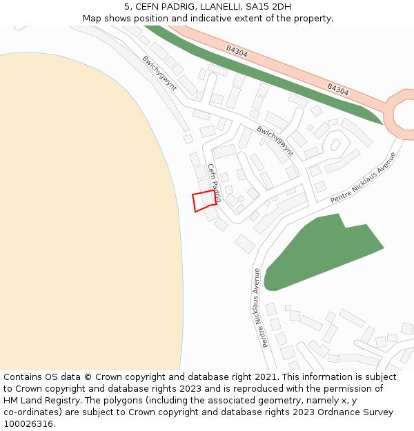 5, CEFN PADRIG, LLANELLI, SA15 2DH: Location map and indicative extent of plot