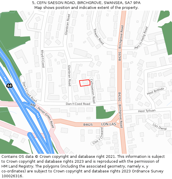 5, CEFN SAESON ROAD, BIRCHGROVE, SWANSEA, SA7 9PA: Location map and indicative extent of plot