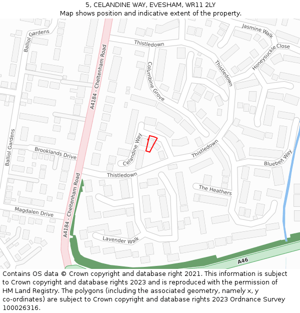 5, CELANDINE WAY, EVESHAM, WR11 2LY: Location map and indicative extent of plot