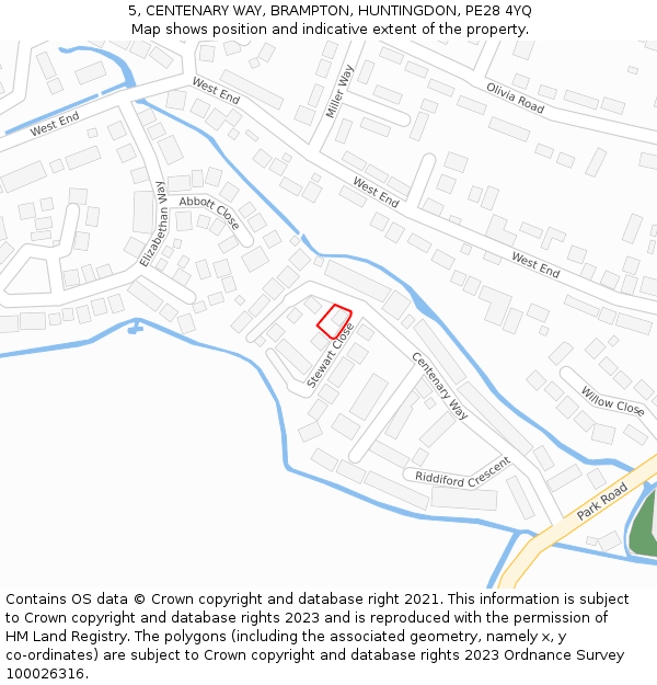 5, CENTENARY WAY, BRAMPTON, HUNTINGDON, PE28 4YQ: Location map and indicative extent of plot