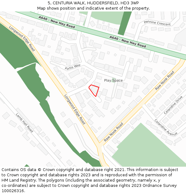 5, CENTURIA WALK, HUDDERSFIELD, HD3 3WP: Location map and indicative extent of plot