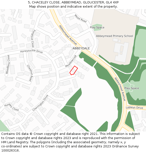 5, CHACELEY CLOSE, ABBEYMEAD, GLOUCESTER, GL4 4XP: Location map and indicative extent of plot