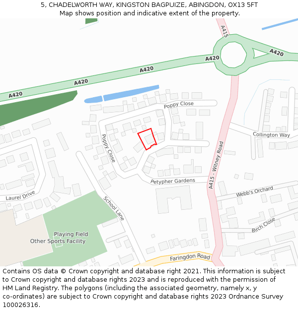 5, CHADELWORTH WAY, KINGSTON BAGPUIZE, ABINGDON, OX13 5FT: Location map and indicative extent of plot