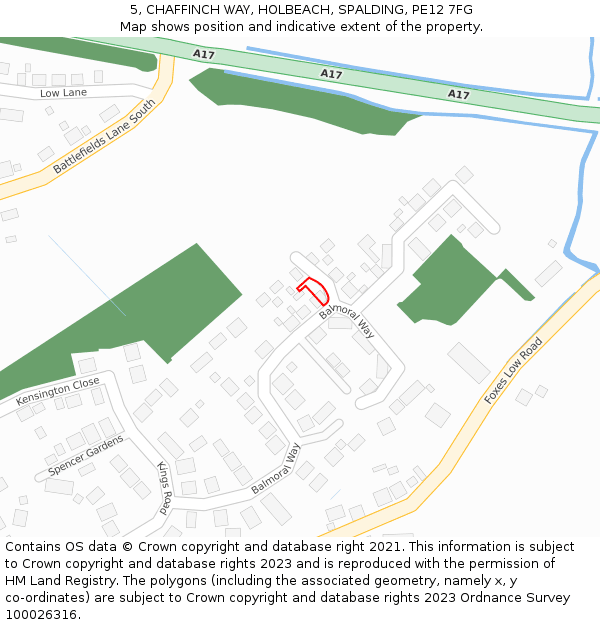 5, CHAFFINCH WAY, HOLBEACH, SPALDING, PE12 7FG: Location map and indicative extent of plot