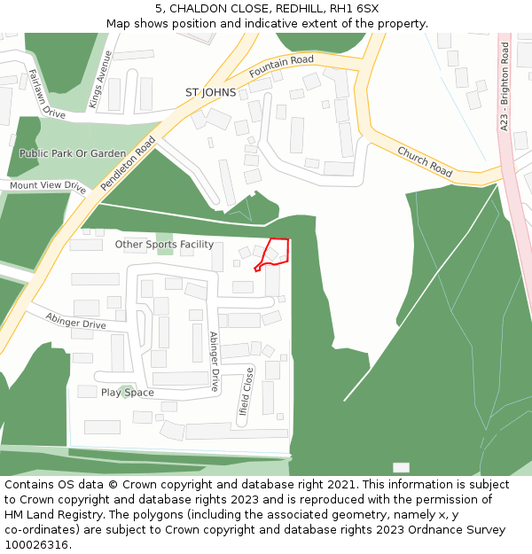 5, CHALDON CLOSE, REDHILL, RH1 6SX: Location map and indicative extent of plot