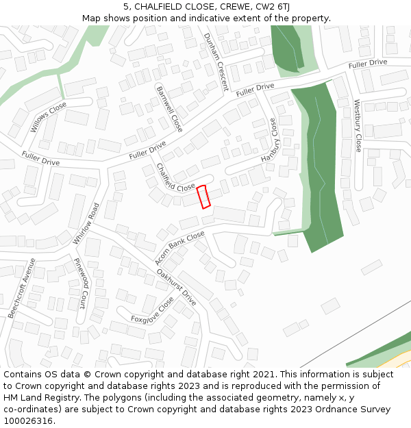 5, CHALFIELD CLOSE, CREWE, CW2 6TJ: Location map and indicative extent of plot