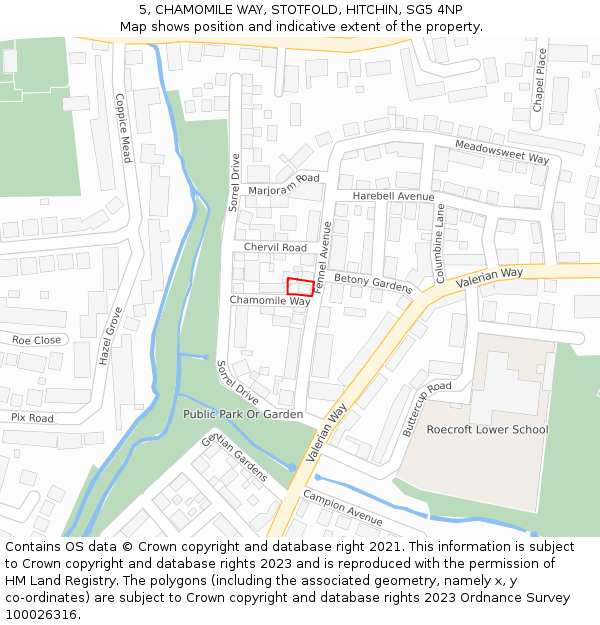 5, CHAMOMILE WAY, STOTFOLD, HITCHIN, SG5 4NP: Location map and indicative extent of plot