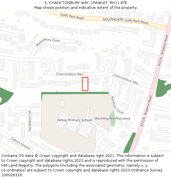 5, CHANCTONBURY WAY, CRAWLEY, RH11 8TE: Location map and indicative extent of plot