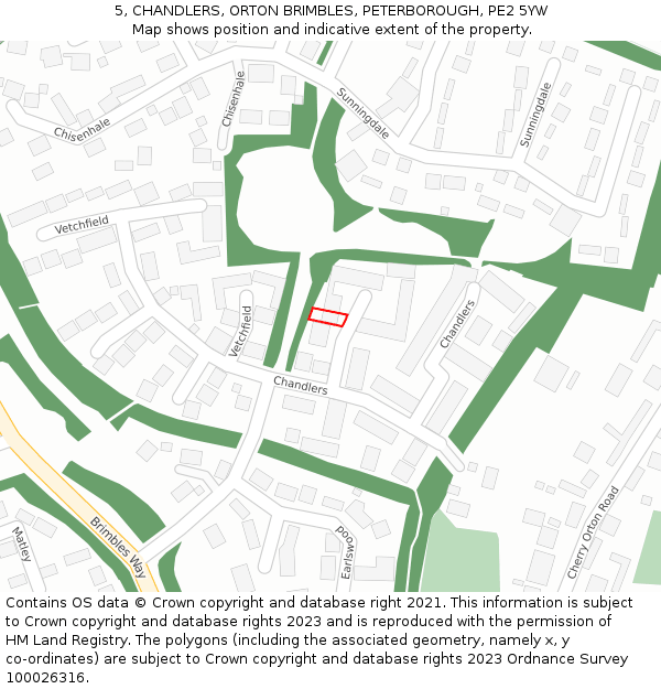 5, CHANDLERS, ORTON BRIMBLES, PETERBOROUGH, PE2 5YW: Location map and indicative extent of plot