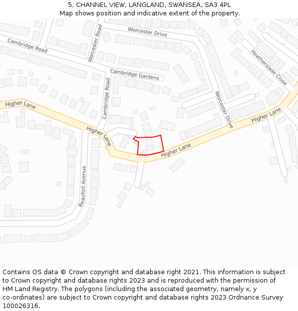 5, CHANNEL VIEW, LANGLAND, SWANSEA, SA3 4PL: Location map and indicative extent of plot