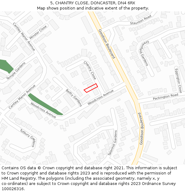 5, CHANTRY CLOSE, DONCASTER, DN4 6RX: Location map and indicative extent of plot