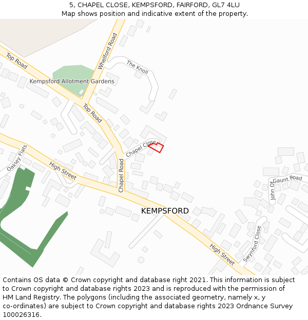 5, CHAPEL CLOSE, KEMPSFORD, FAIRFORD, GL7 4LU: Location map and indicative extent of plot