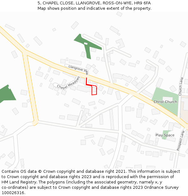 5, CHAPEL CLOSE, LLANGROVE, ROSS-ON-WYE, HR9 6FA: Location map and indicative extent of plot