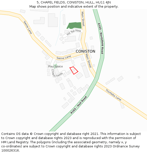 5, CHAPEL FIELDS, CONISTON, HULL, HU11 4JN: Location map and indicative extent of plot