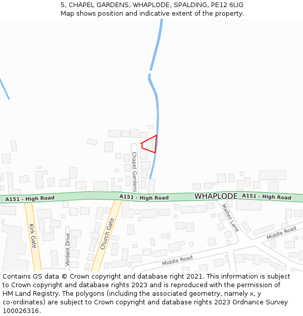 5, CHAPEL GARDENS, WHAPLODE, SPALDING, PE12 6UG: Location map and indicative extent of plot
