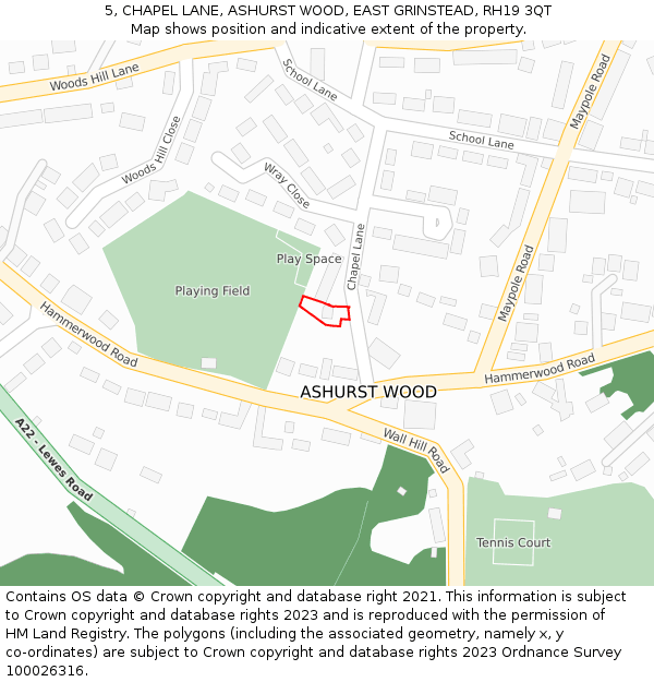 5, CHAPEL LANE, ASHURST WOOD, EAST GRINSTEAD, RH19 3QT: Location map and indicative extent of plot