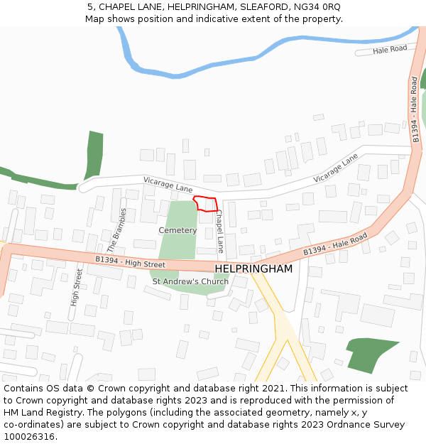 5, CHAPEL LANE, HELPRINGHAM, SLEAFORD, NG34 0RQ: Location map and indicative extent of plot