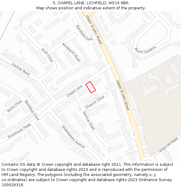 5, CHAPEL LANE, LICHFIELD, WS14 9BA: Location map and indicative extent of plot