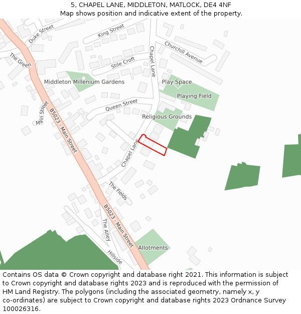 5, CHAPEL LANE, MIDDLETON, MATLOCK, DE4 4NF: Location map and indicative extent of plot